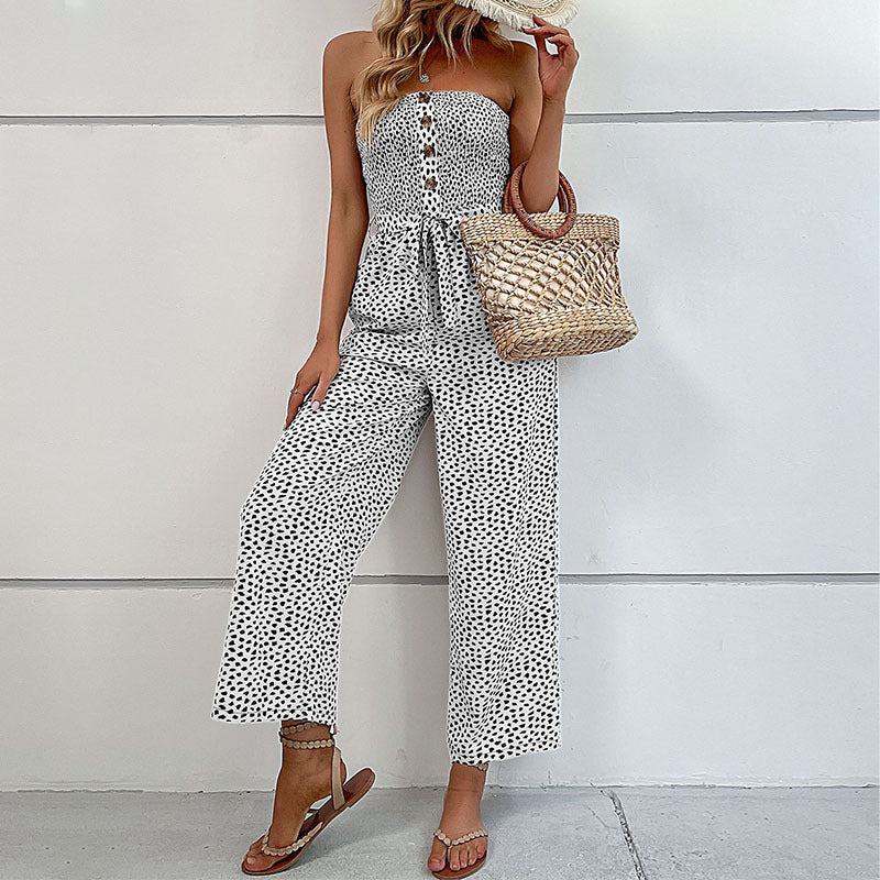Dame Strapless Bredbenet Jumpsuit med Knapdetaljer Stilla