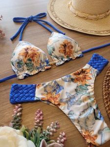 Dame Triangel-Bikini med blomsterdetaljer og bageste hækledesign Stilla