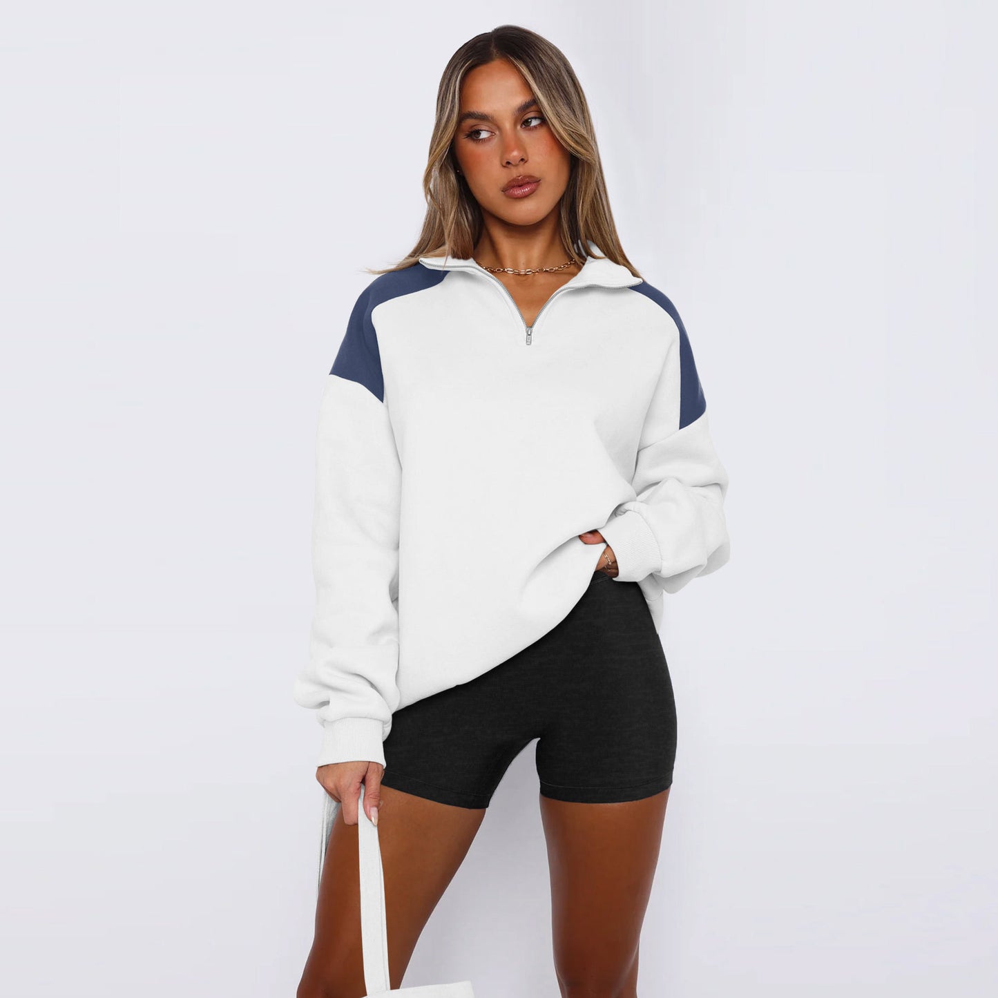 Dame Sweatshirt med moderne kvart lynlås og høj krave Stilla