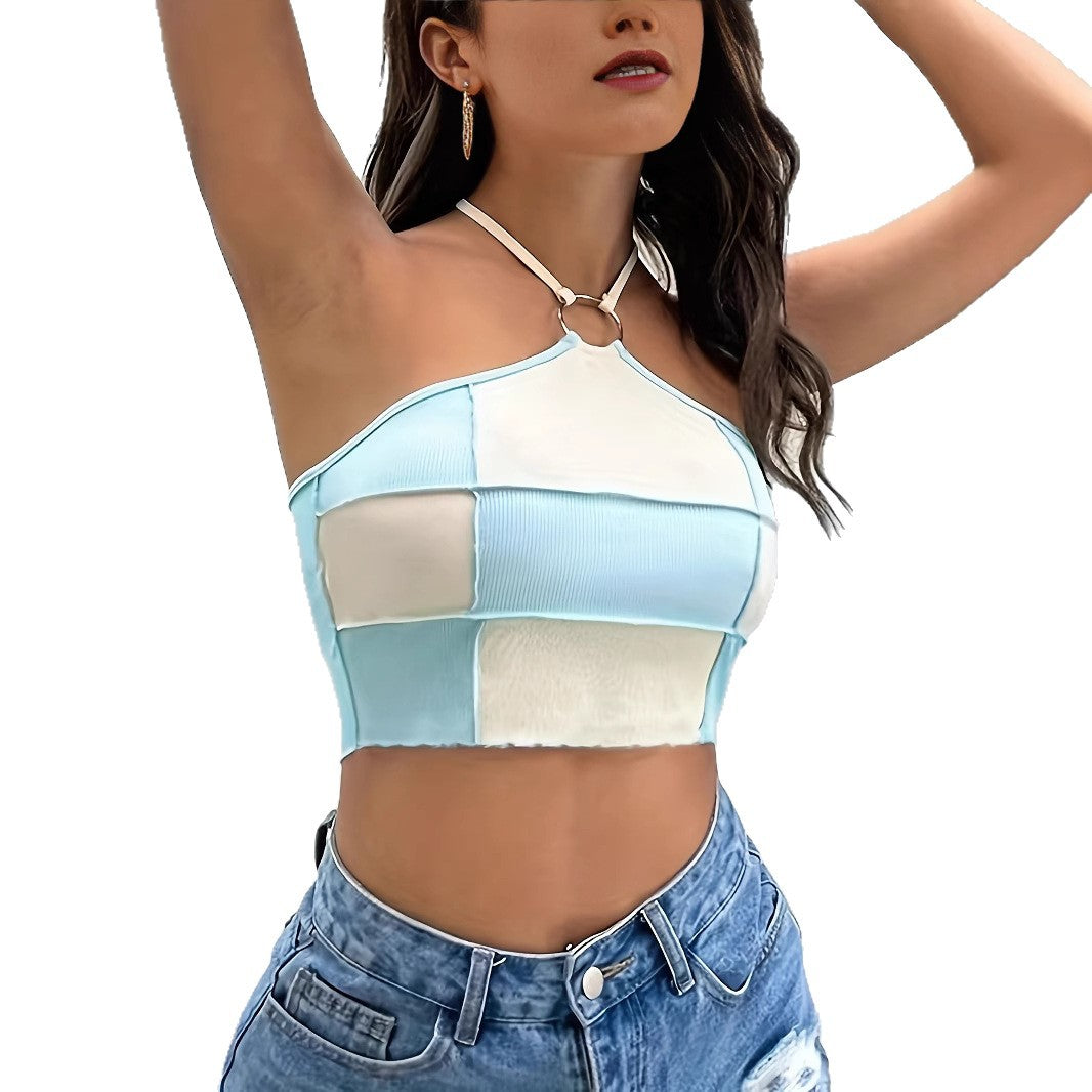 Dame Cropped Top med moderigtig ringdetalje og colorblock design Stilla