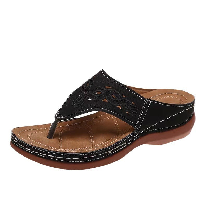 Dame Elegante Tå-split Sandaler med filigran Hulmønster og ergonomisk Sål Stilla