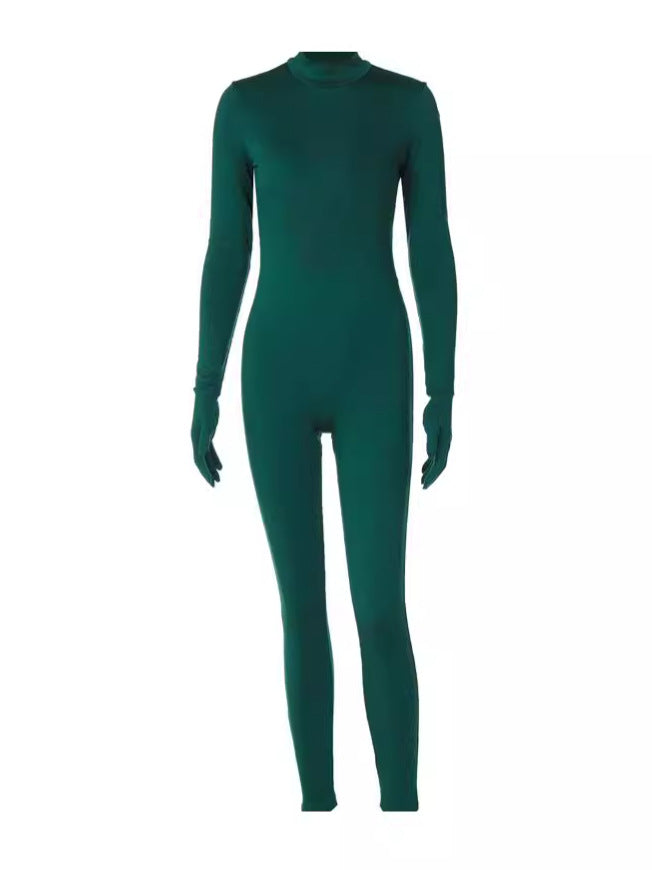 Dame tætsiddende jumpsuit med høj krave og lange ærmer Stilla