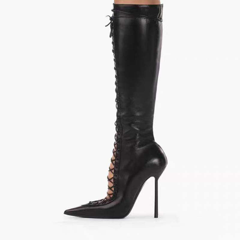 Femme Snørebåndspids Stiletto Lårhøje Støvler Stilla