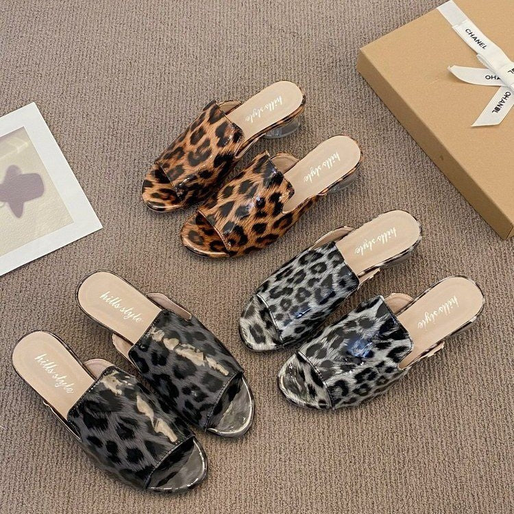 Dame hjemmesko med hyggelig transparent hæl og trendy leopardmønster Stilla