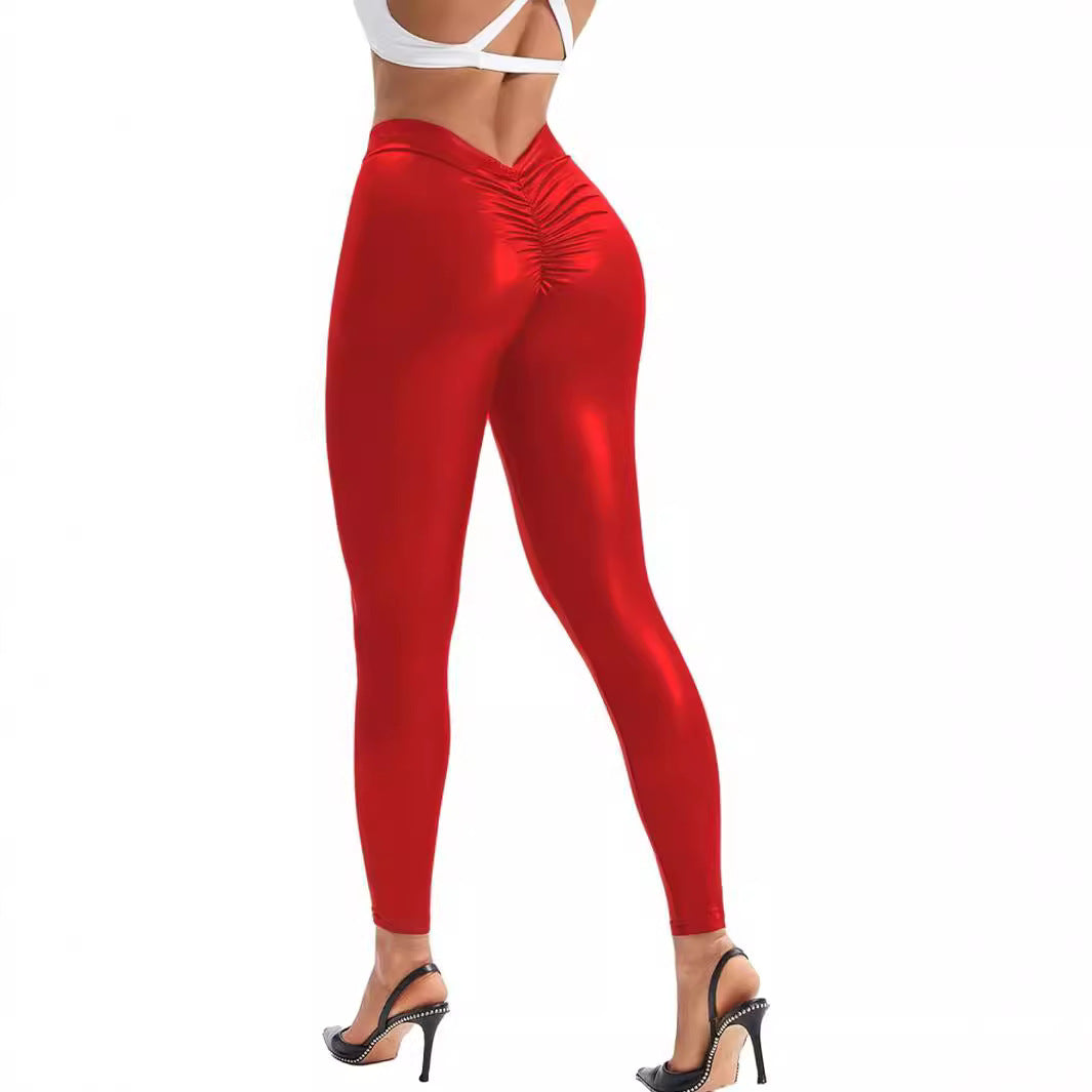 Dame leggings med shaping-effekt og dekorativ rynkning stil