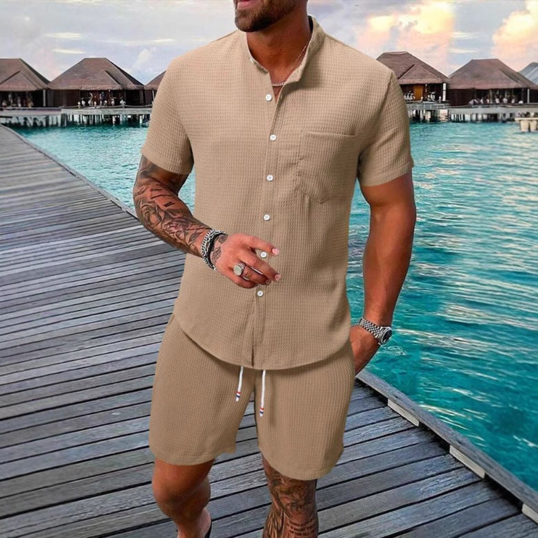 Herrer casual kortærmede entry skjorter med matchende shorts Stilla