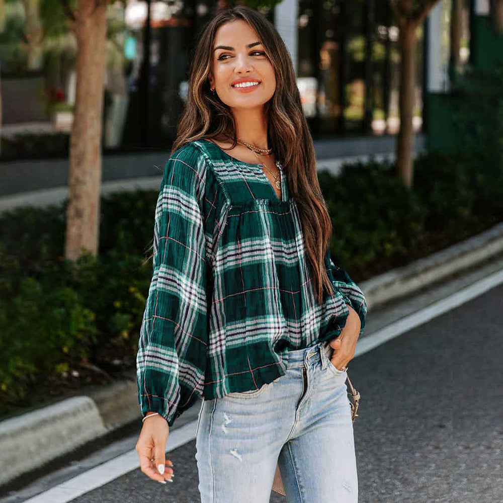 Stilla | Nuttet Langærmet Scoop Hals Stribet Bluse Top