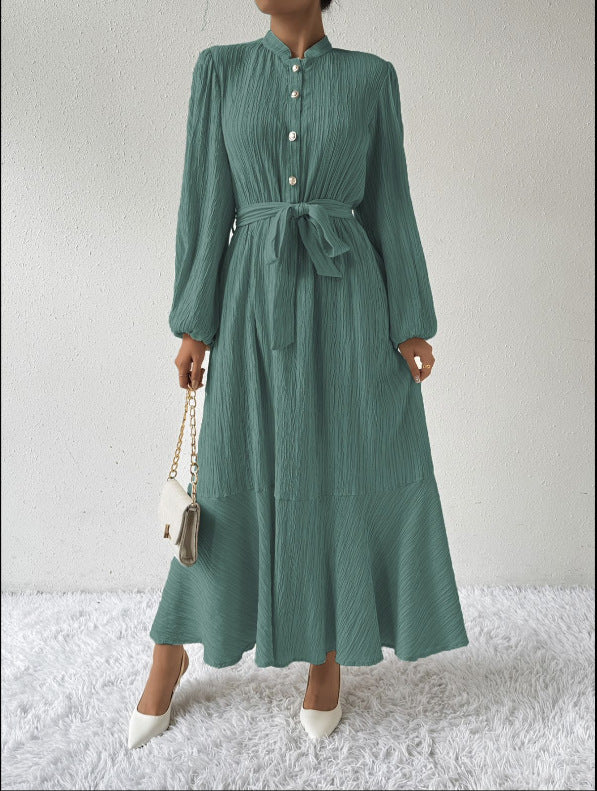 Dame elegant bluse med bindebælte og knapdetalje Stilla