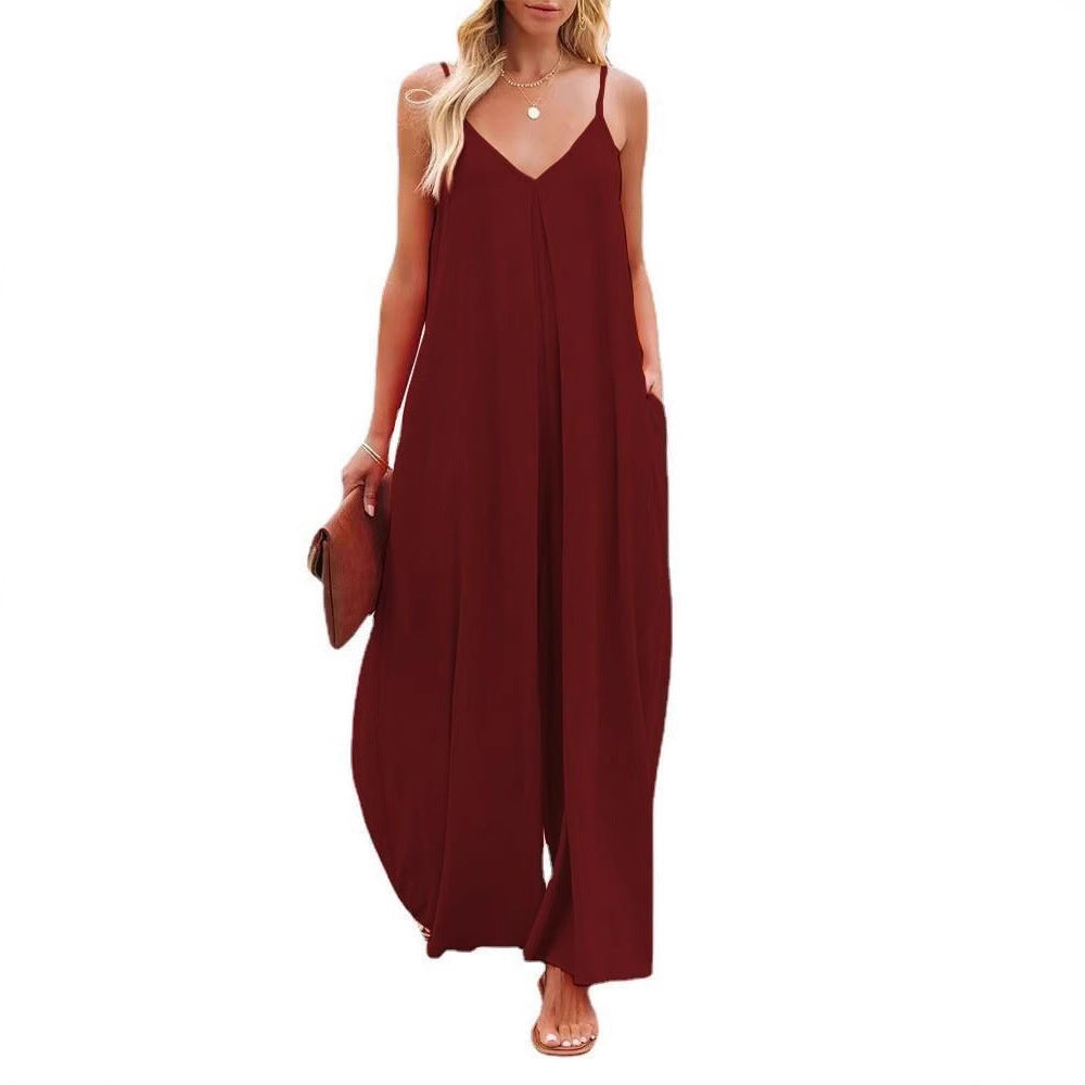 Dame Flydende Jumpsuit med Spaghetti-stropper og sidelommer Stilla