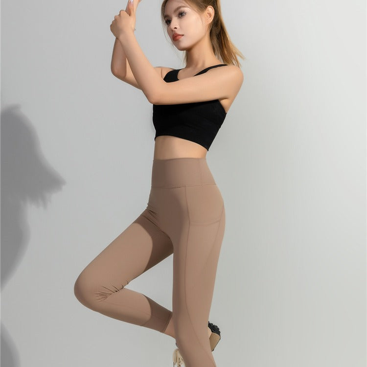 Dame High-Waist Yoga Leggings med sidelomme Stilla