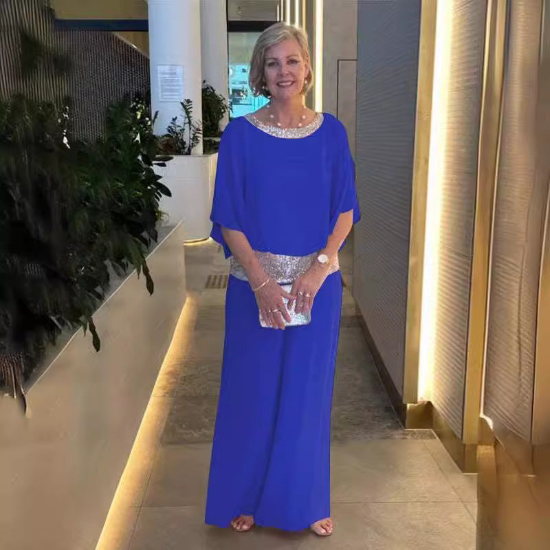Dame festligt aftenkjole med funklebund og svajende kant Stilla