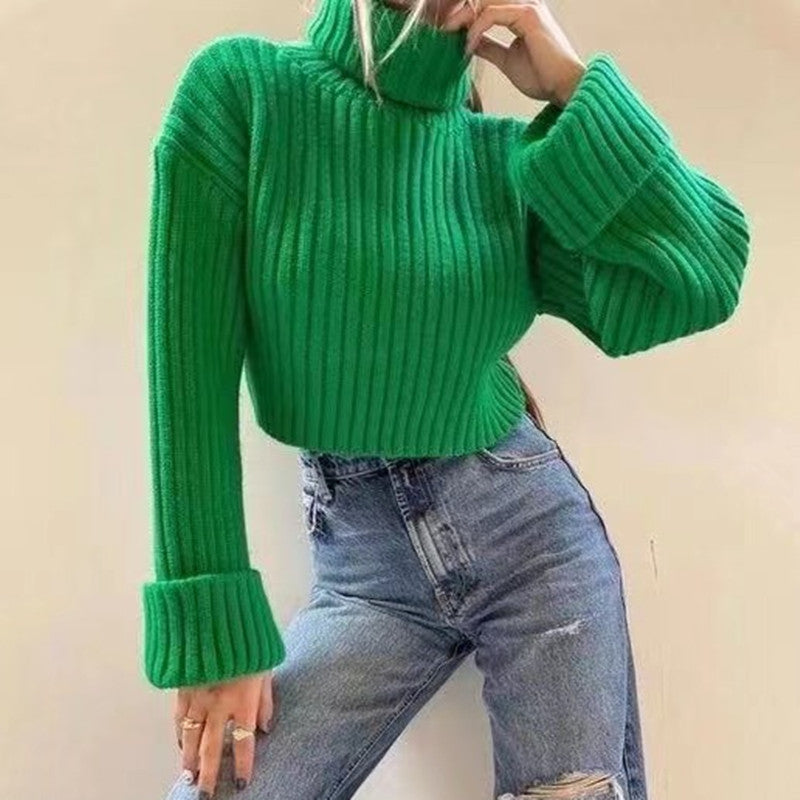 Femme Forkortet Ribstrik Turtleneck Sweater Stilla
