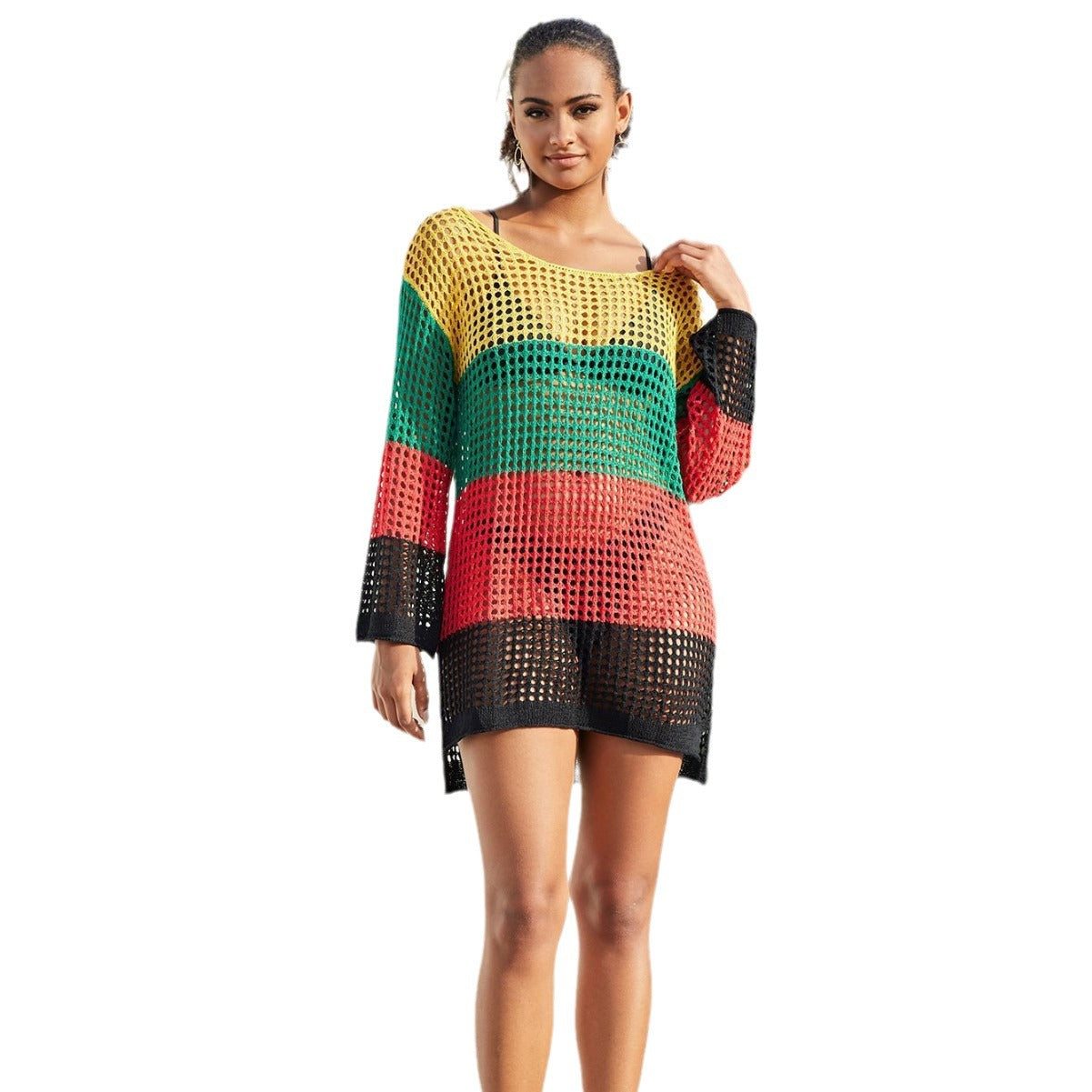 Dame afslappet net-strandpullover med farverigt farvespil Stilla