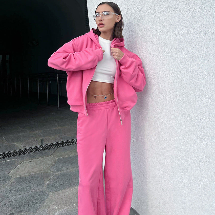 Dame afslappet oversized sweatshirt-sæt med trendy cropped top og åndbare joggingbukser Stilla