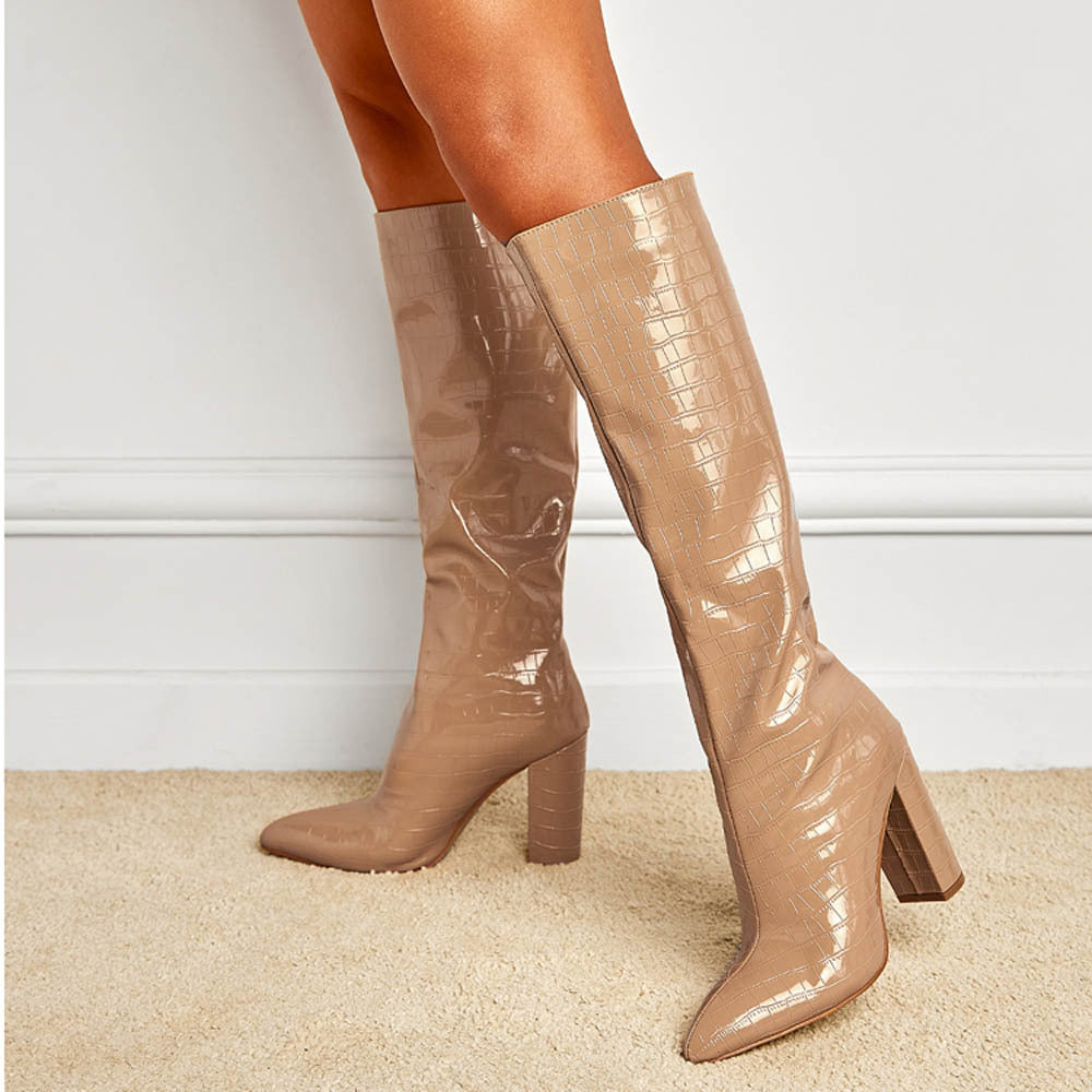 Dame høj børn støvler i elegant krokodille-look Stilla