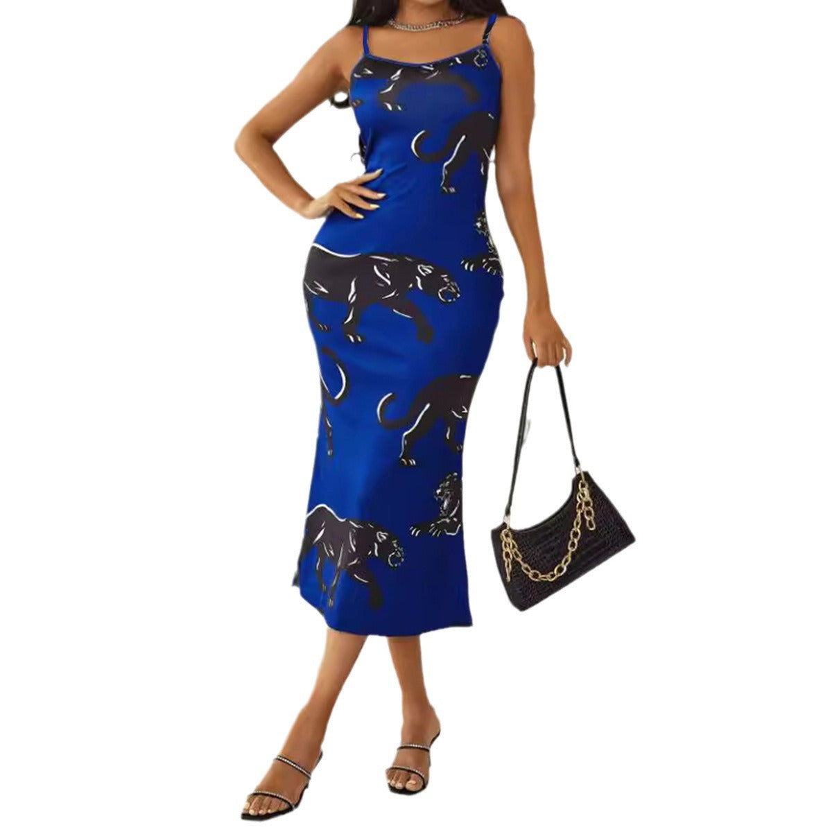 Dame Elegant Dyrmønster Midi Kjole Stilla