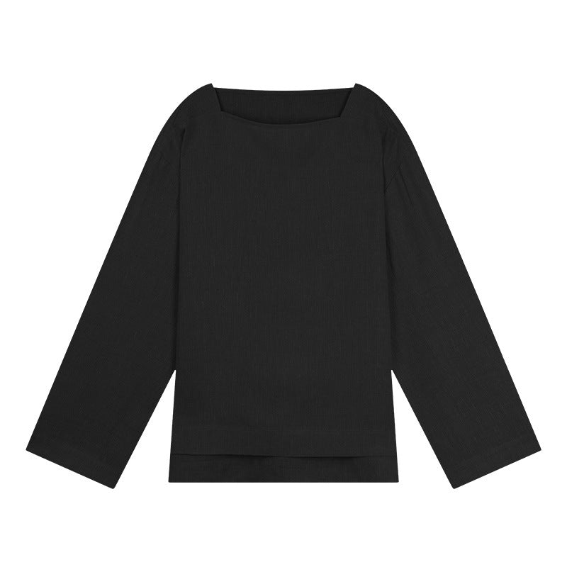 Dame afslappet longsleeve-top med dybt udskåret halsudskæring og fleksibel pasform Stilla