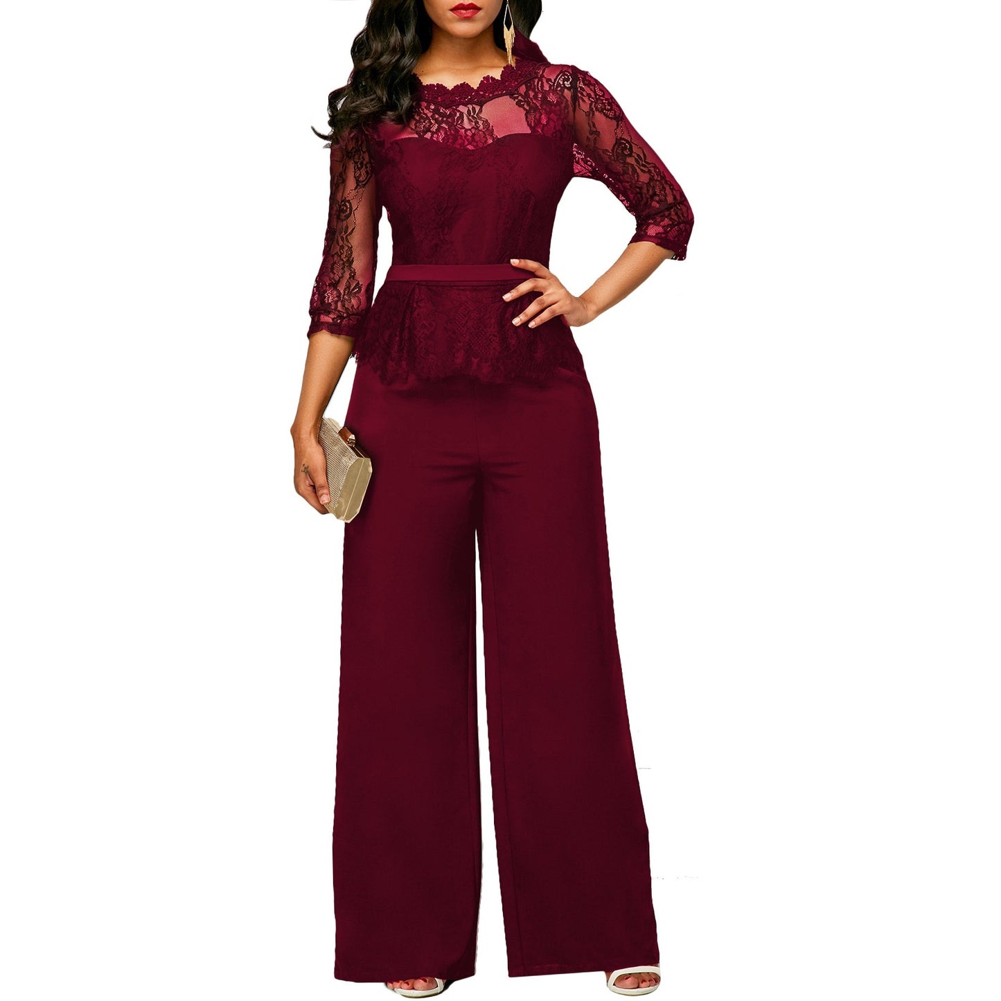 Dame Elegant Jumpsuit med spidstop og vid ben Stilla