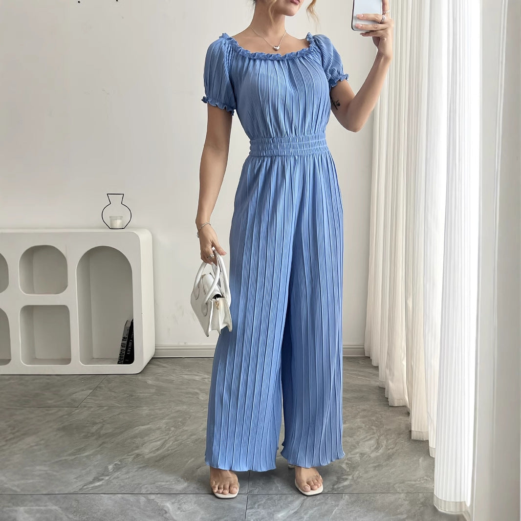Dame Plissé- jumpsuit med elastisk talje og raglanærmer Stilla