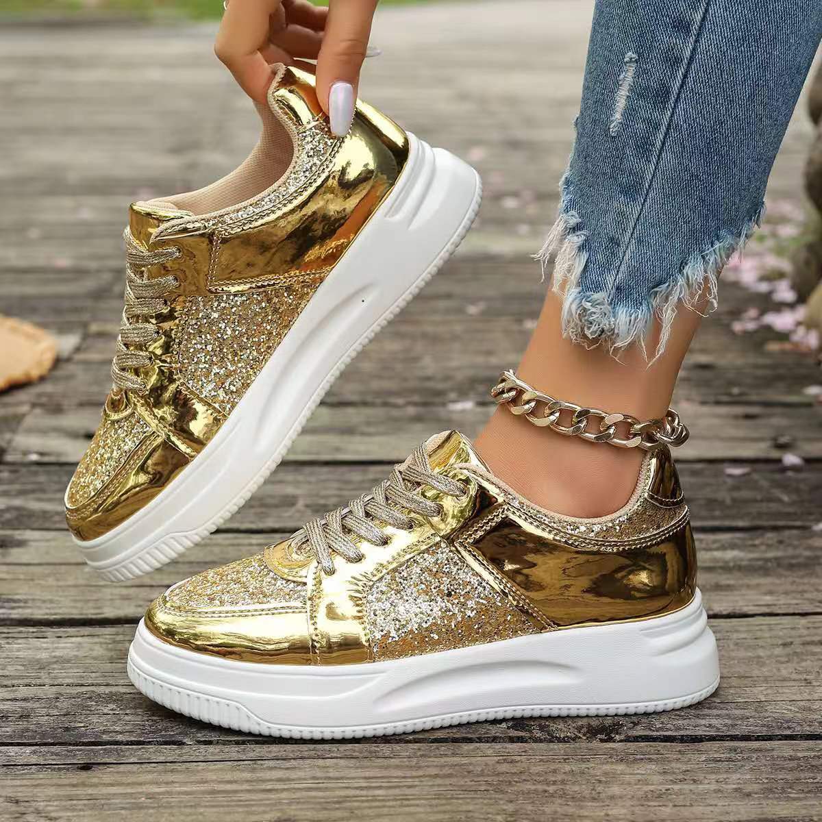 Dame Glamourøse Sneakers med funklende glimmer og højdæmpende sål Stilla