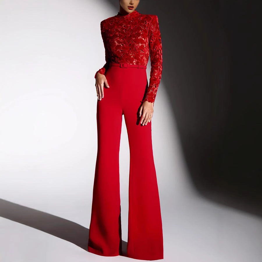 Dame Elegant Jumpsuit med floral spidstop og vide ben Stiila