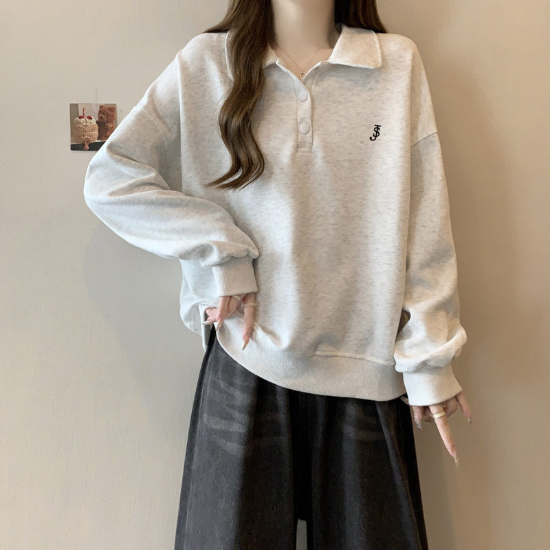 Femme Relaxed Fit Polo Pullover Sweatshirt Stilla