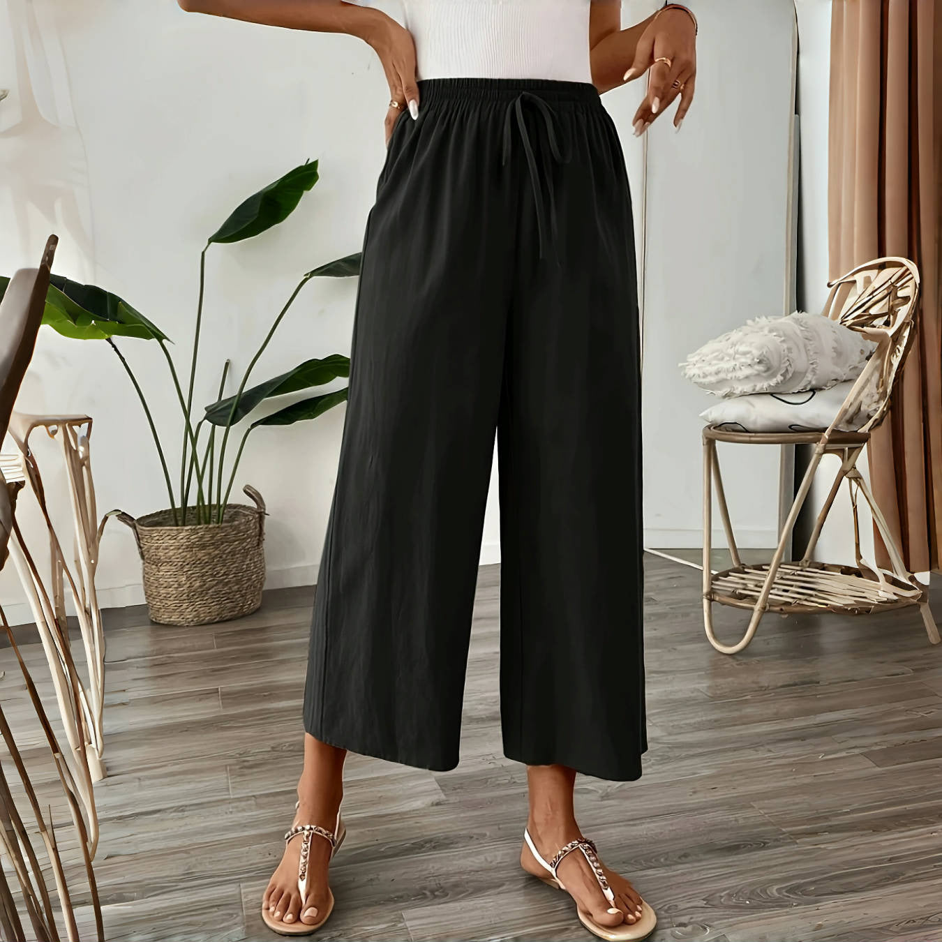 Dame brede chinos med elastisk bund Stilla