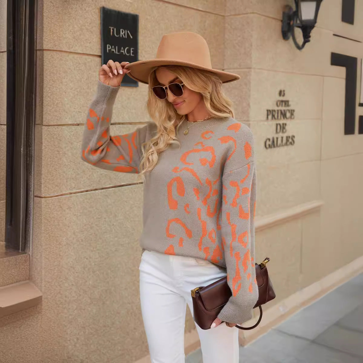 Femme Stilfuld Animal Print Strikpullover Stilla