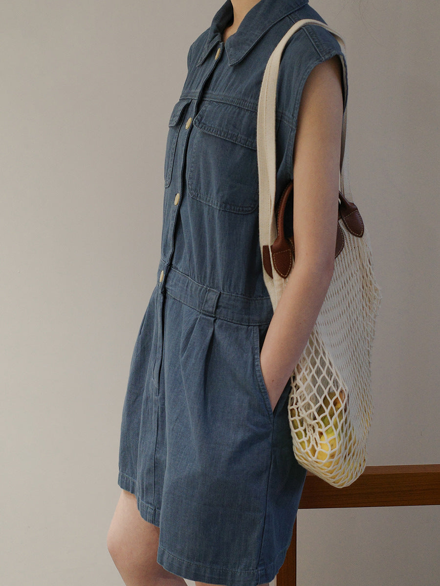 Dame Denim Jumpsuit i utility-stil med praktiske lommer og figursympatisk pasform Stilla