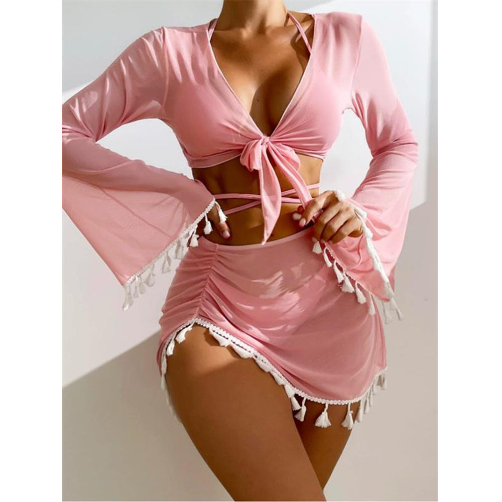 Dame bikini-sæt med elegant knyttet top, legende skirt og forbundet stropper Stilla