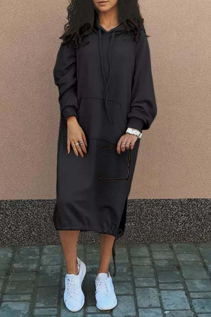 Dame Casual Hoodie Kjole med justerbar snøre-bund Stilla