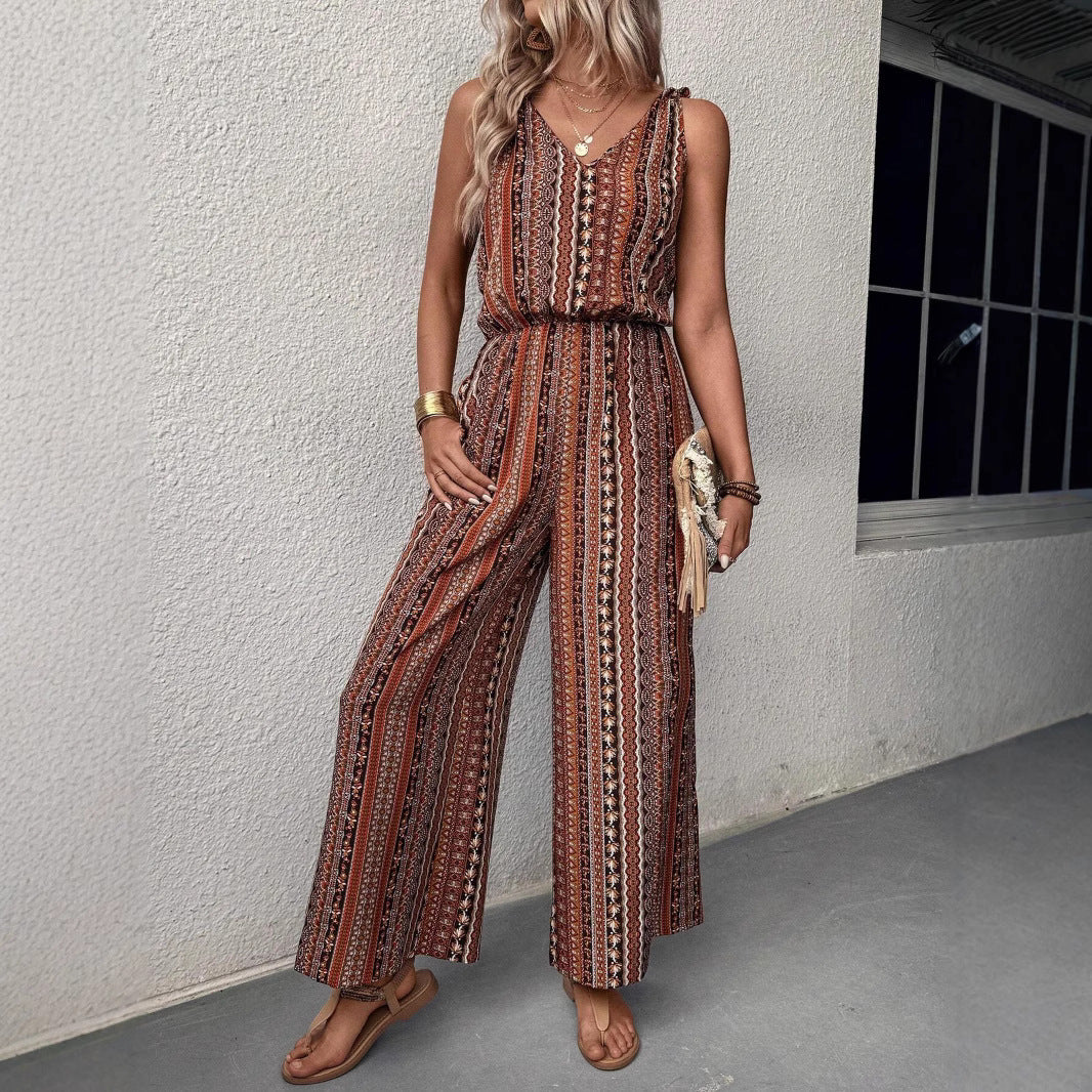 Dame jumpsuit med bredt ben og farverigt mønster Stilla