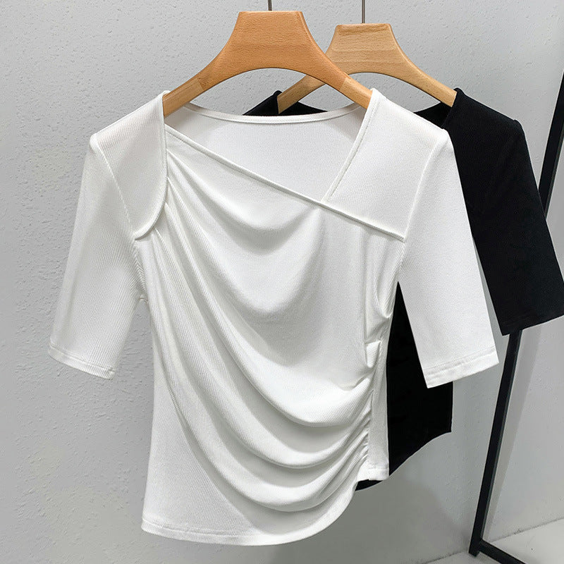 Dame Dekorativ Kortærmet T-shirt med raffineret Draperingsdesign Stilla