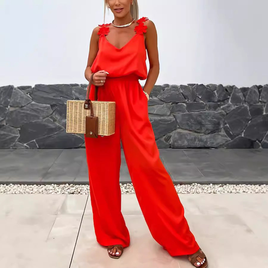 Dame jumpsuit med elegante blomsterapplikationer Stiila