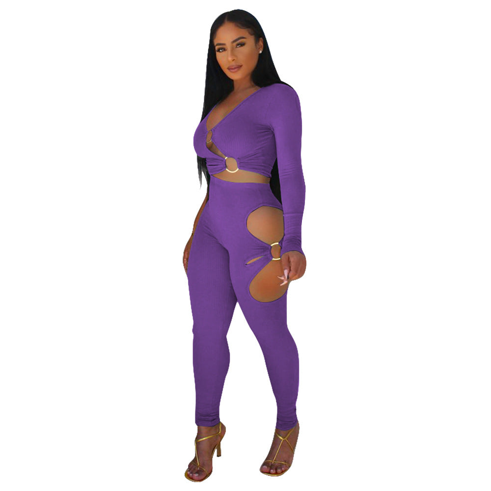 Dame Cut-Out Jumpsuit med glitrende design og lange ærmer Stilla
