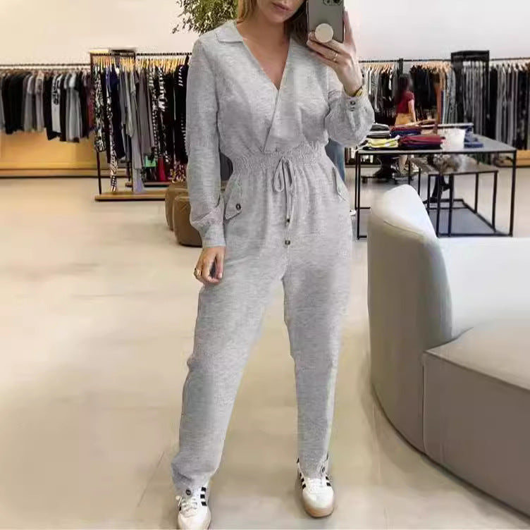 Dame Elegant Jumpsuit med vidde ben og taljerbart design Stilla