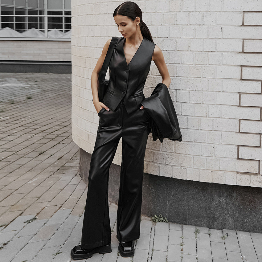 Damer Elegant buksedragt sæt med figursyet blazer og løst skåret bukser Stilla