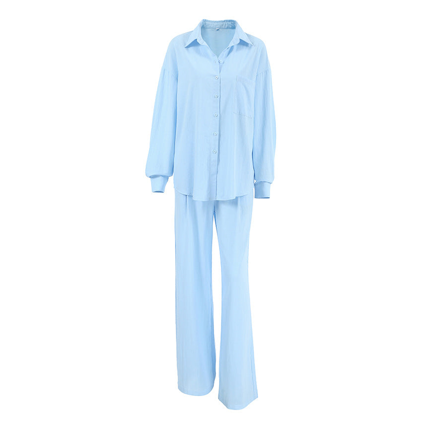 Dame afslappet linned jakkesæt med oversized skjorte og lige ben Stilla