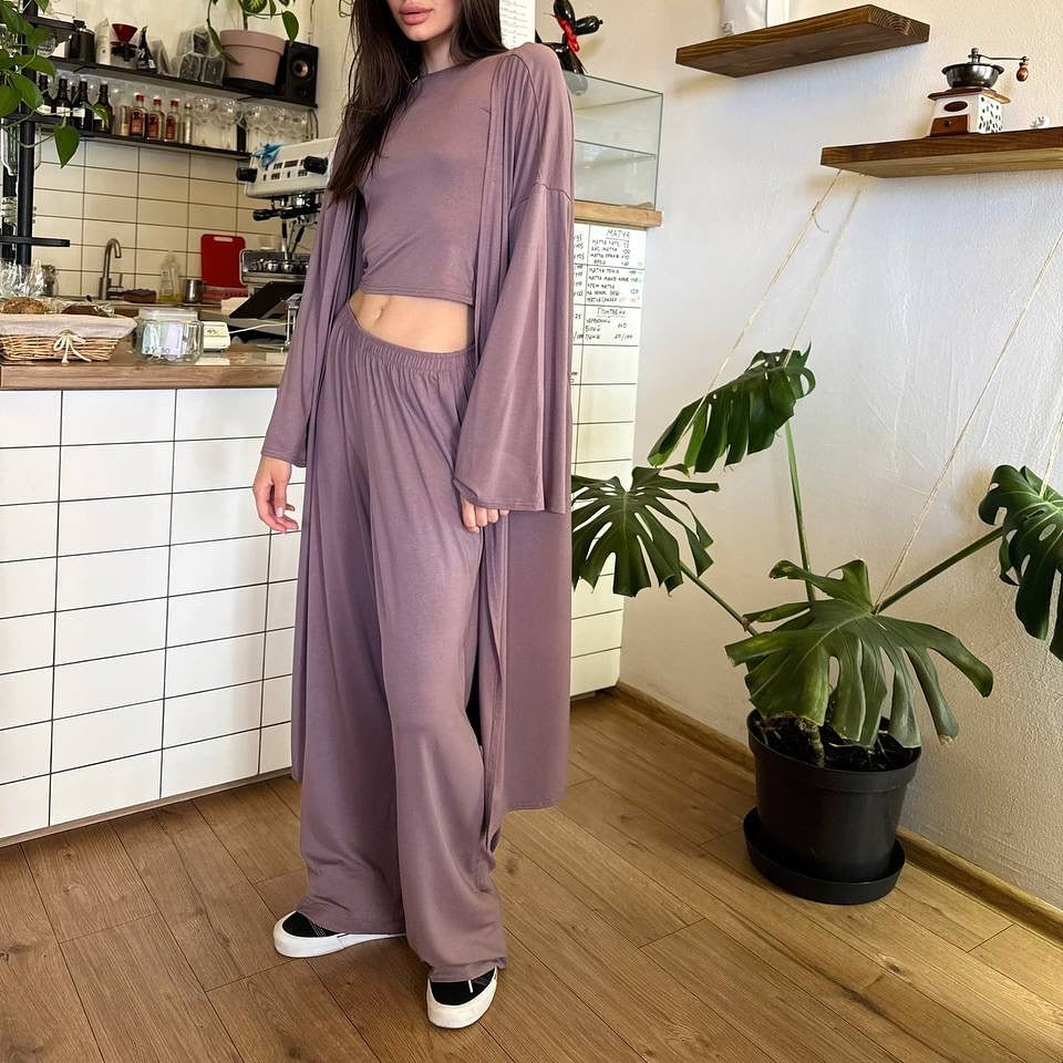 Dame Lounge-sæt i blød jersey med åben cardigan Stilla