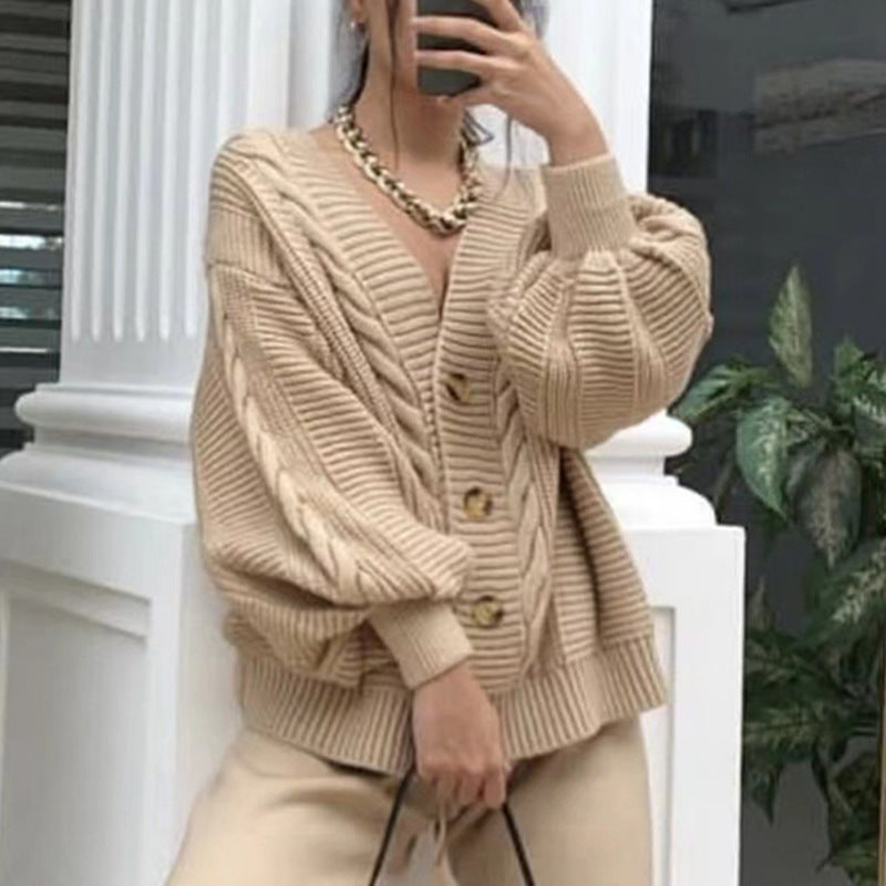 Dame hyggelig strikcardigan med knapper Stilla