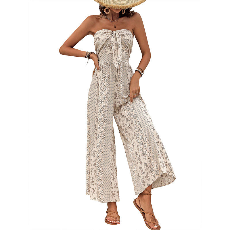 Femme Bohemian Strapless Maxikjole med elegant bundet bælte Stilla