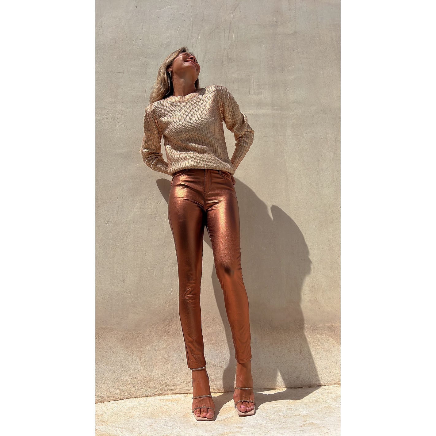 Dame Stretch-Leggings med blank finish og høj talje Stiila