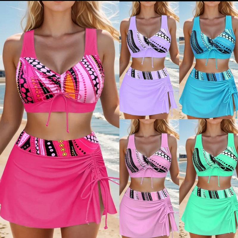 Dame Tankini sæt med moderne plisse design og justerbar nederdel Stilla