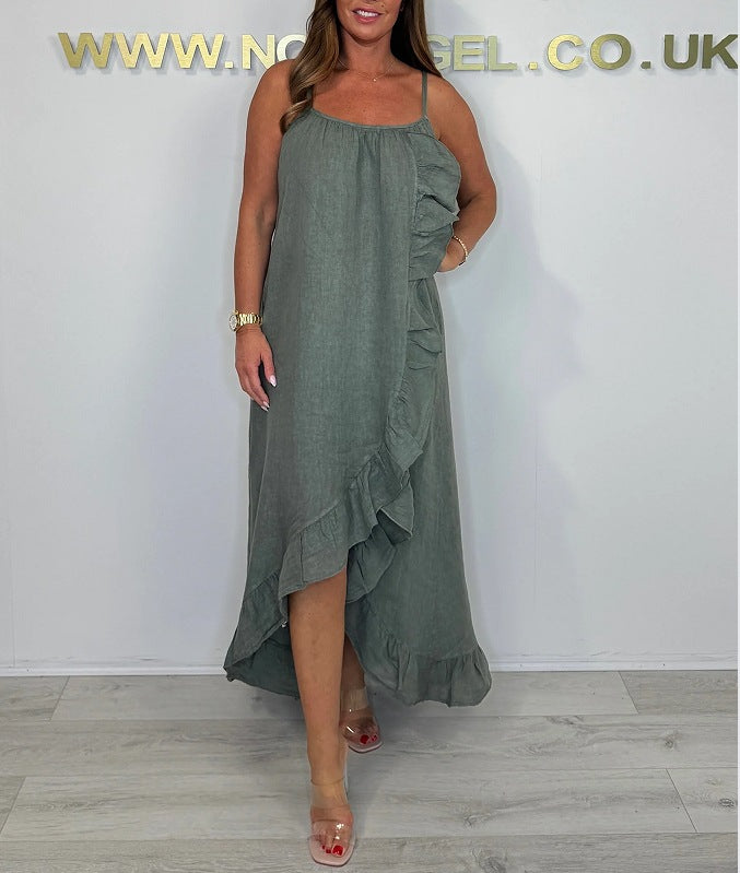 Dame afslappet maxikjole med flæser og asymmetrisk fald Stilla