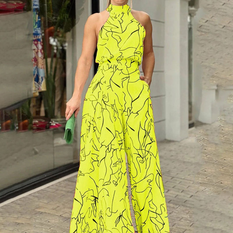 Stilla | Trykt Rund Hals Sexy Jumpsuit