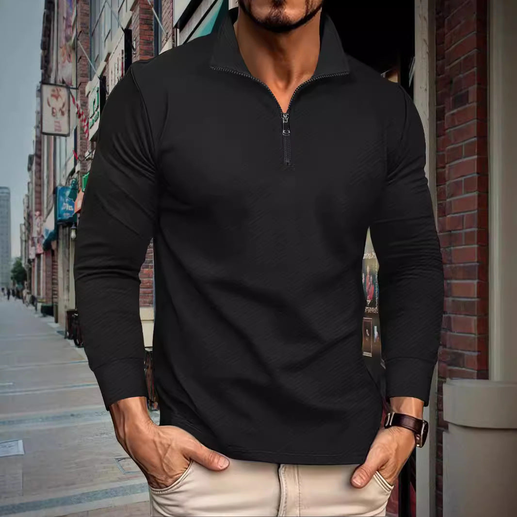 Herrer Sporty Pullover med halv lynlås og struktureret stof Stilla