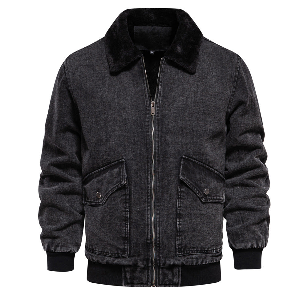 Herrer vinterjakke i denim-stil med hyggelig krave Stilla