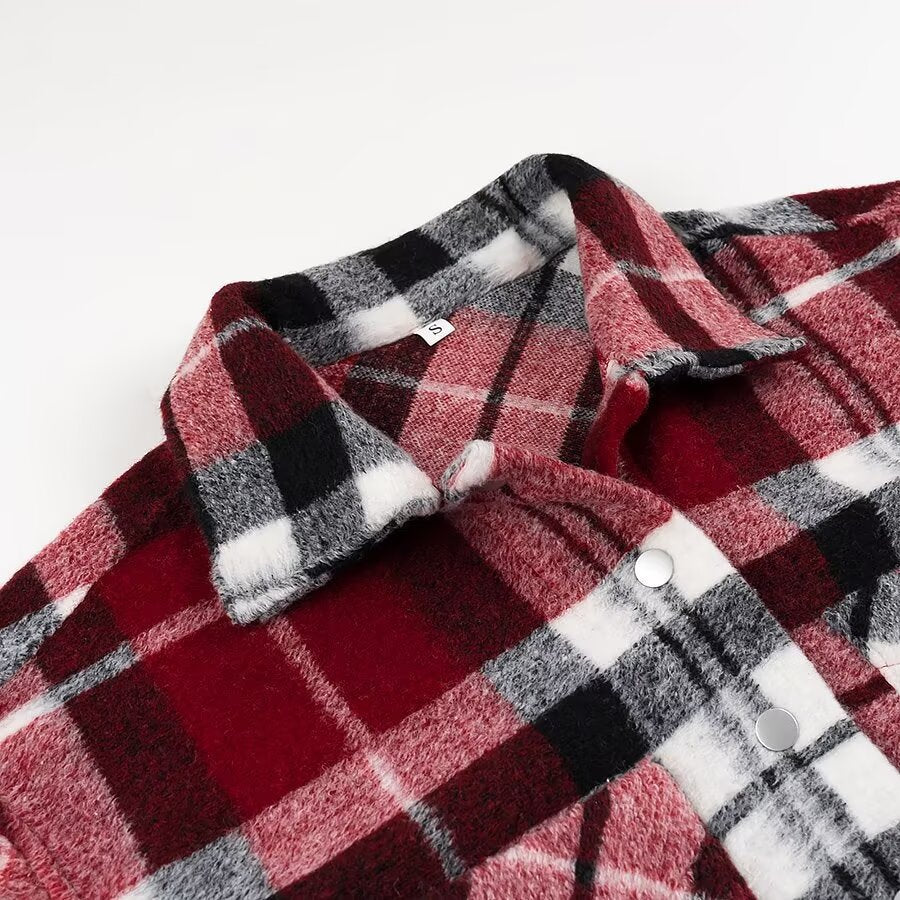 Dame Størrelse Oversized Ternet Flannel Skjortejakke Stilla