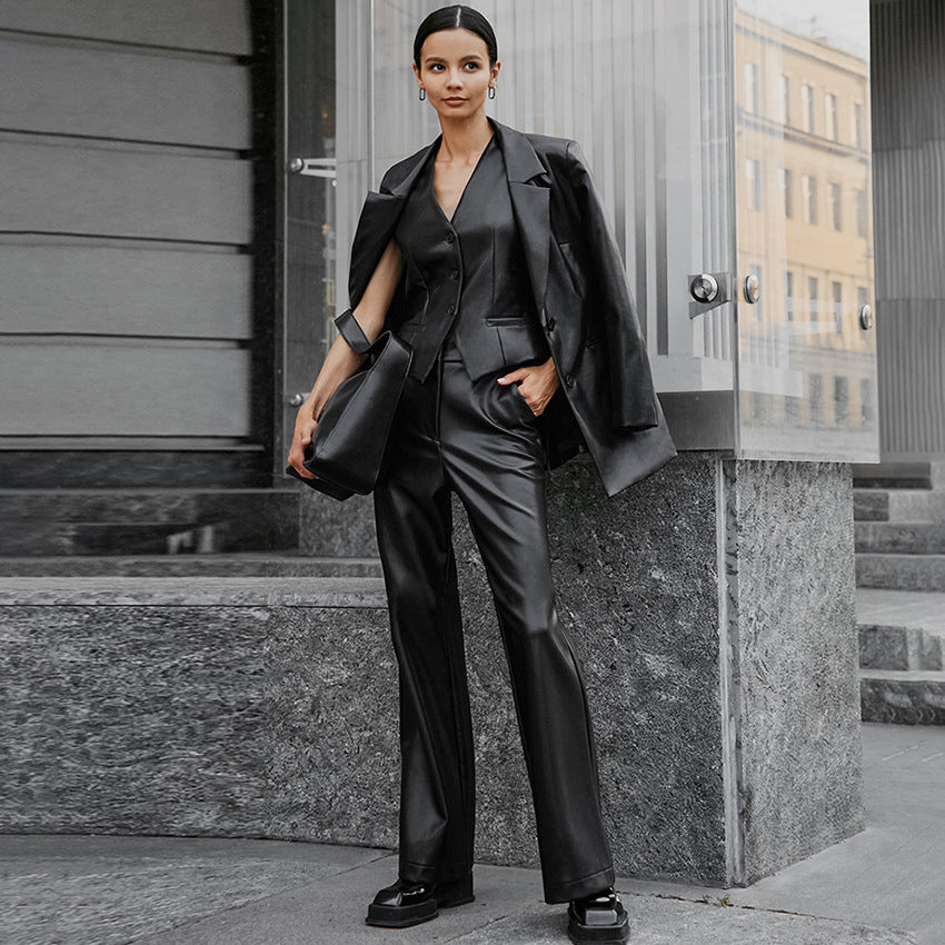 Damer Elegant buksedragt sæt med figursyet blazer og løst skåret bukser Stilla