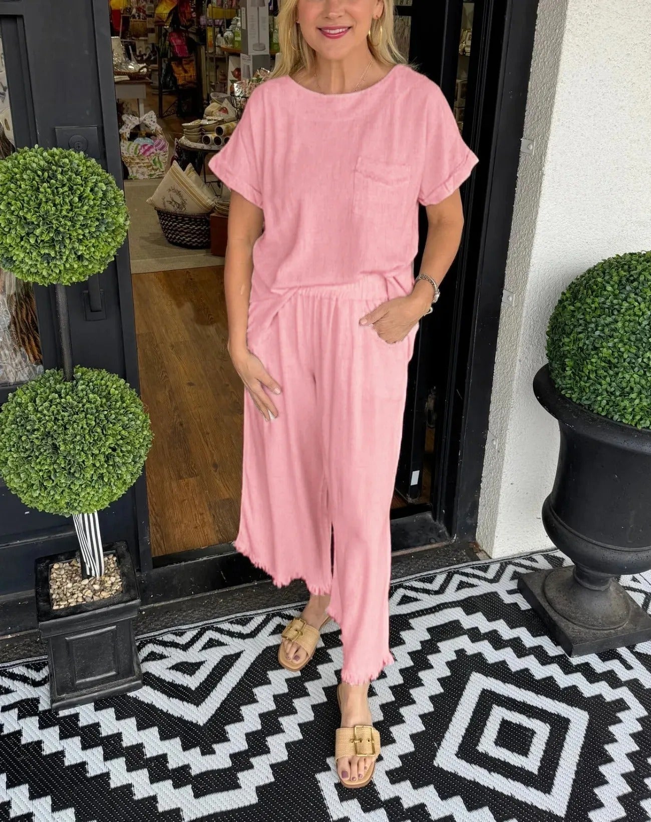 Dame Casual Jumpsuit med sidelæss puffærme og elastisk taljebånd Stilla